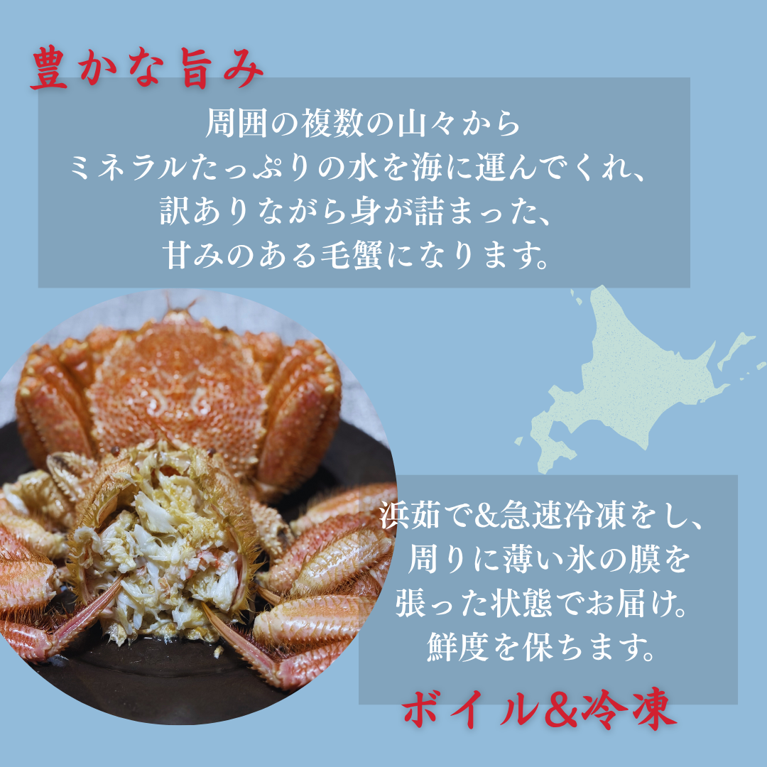 【北海道産】毛蟹 1kgセット 2kgセット 水揚げ後ボイル・急速冷凍  訳あり